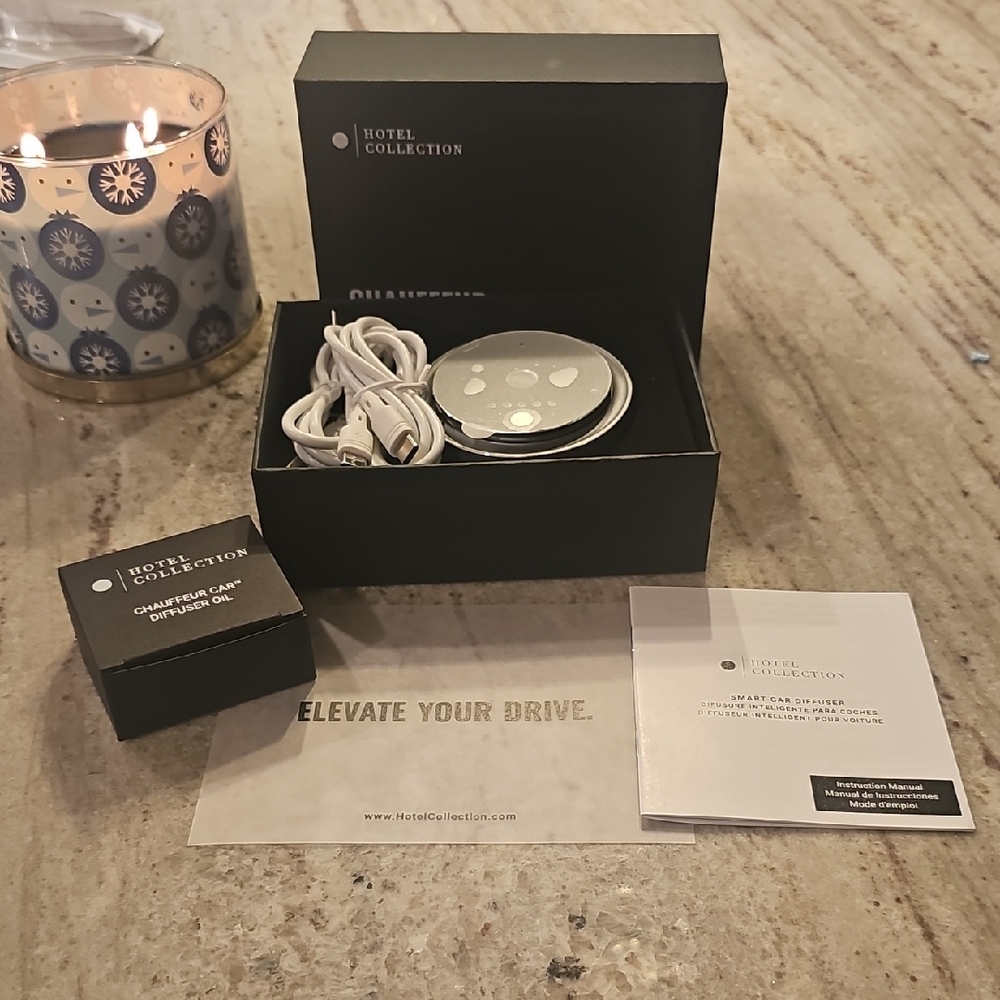 Hotel Collection Silver USB Car Diffuser with White Cable And Oil